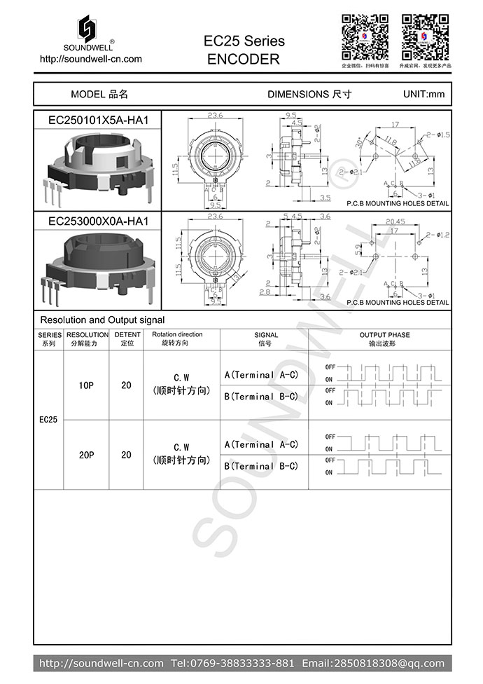 EC25中空旋轉編碼器規格書